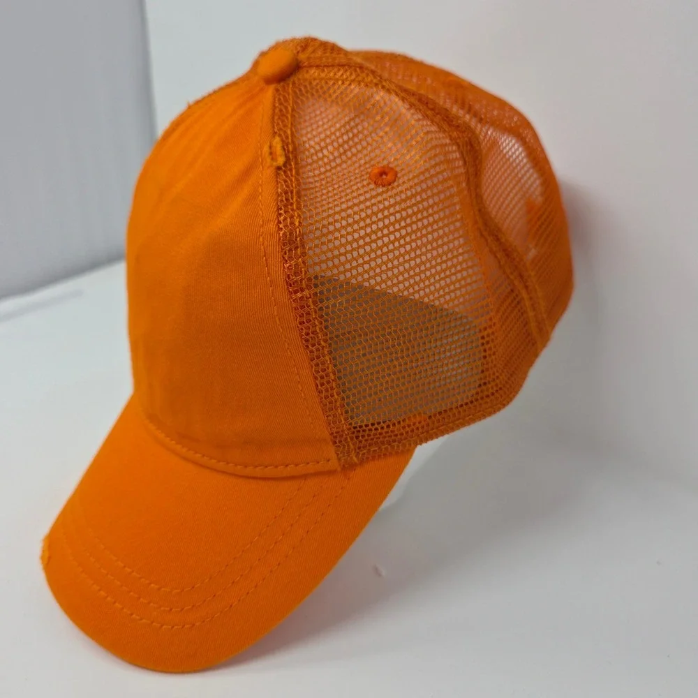 Trucker Hat OS Distressed Mesh Back Cotton Snapback Orange